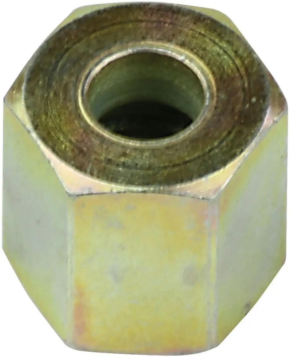 Sechskantmutter von Bosch aus Metall, mit innerem Gewinde, in einer goldenen Farbtönung. Optimal zum Befestigen und Sichern von Bauteilen.